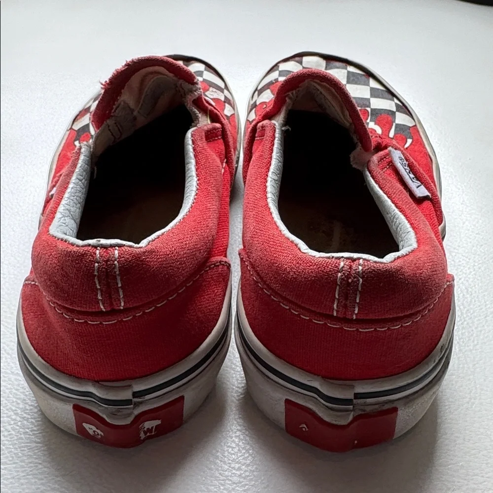 Vans Kids Slip-On Checkerboard Red Flame Sneakers Size 11.5 Black White